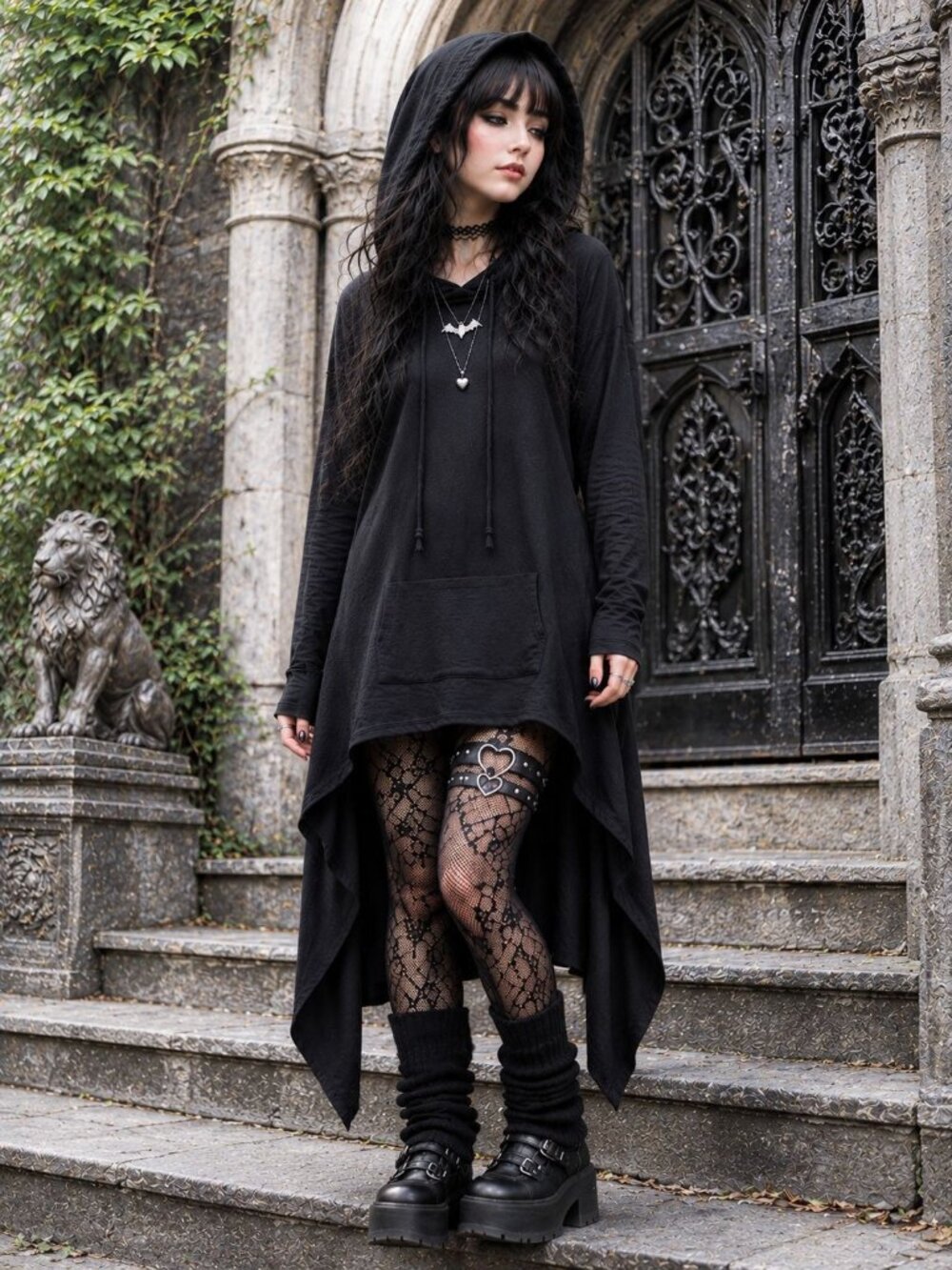 Coco + Carmen NWT One size Asymmetrical Black Hooded Tunic Top With High-Low hem